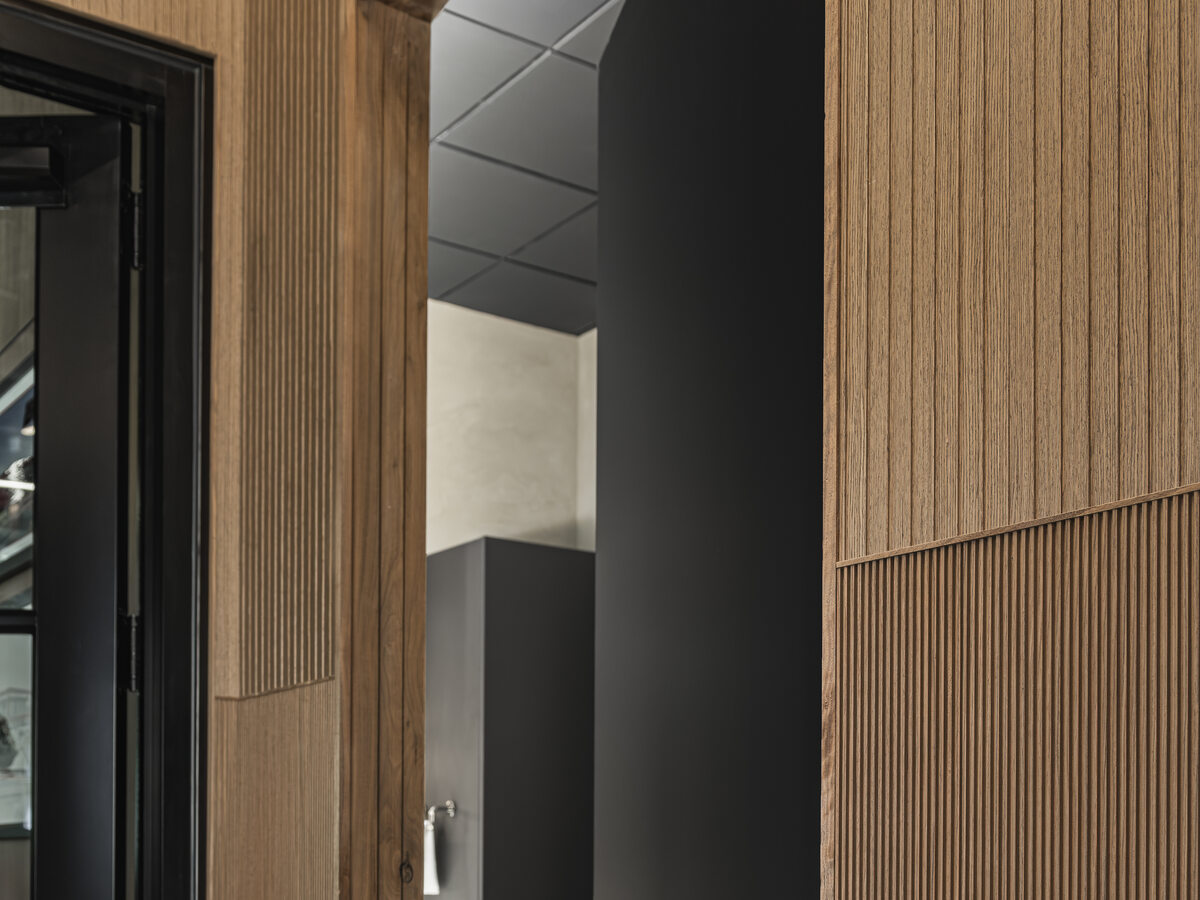 Architectural millwork wall panels and doorway